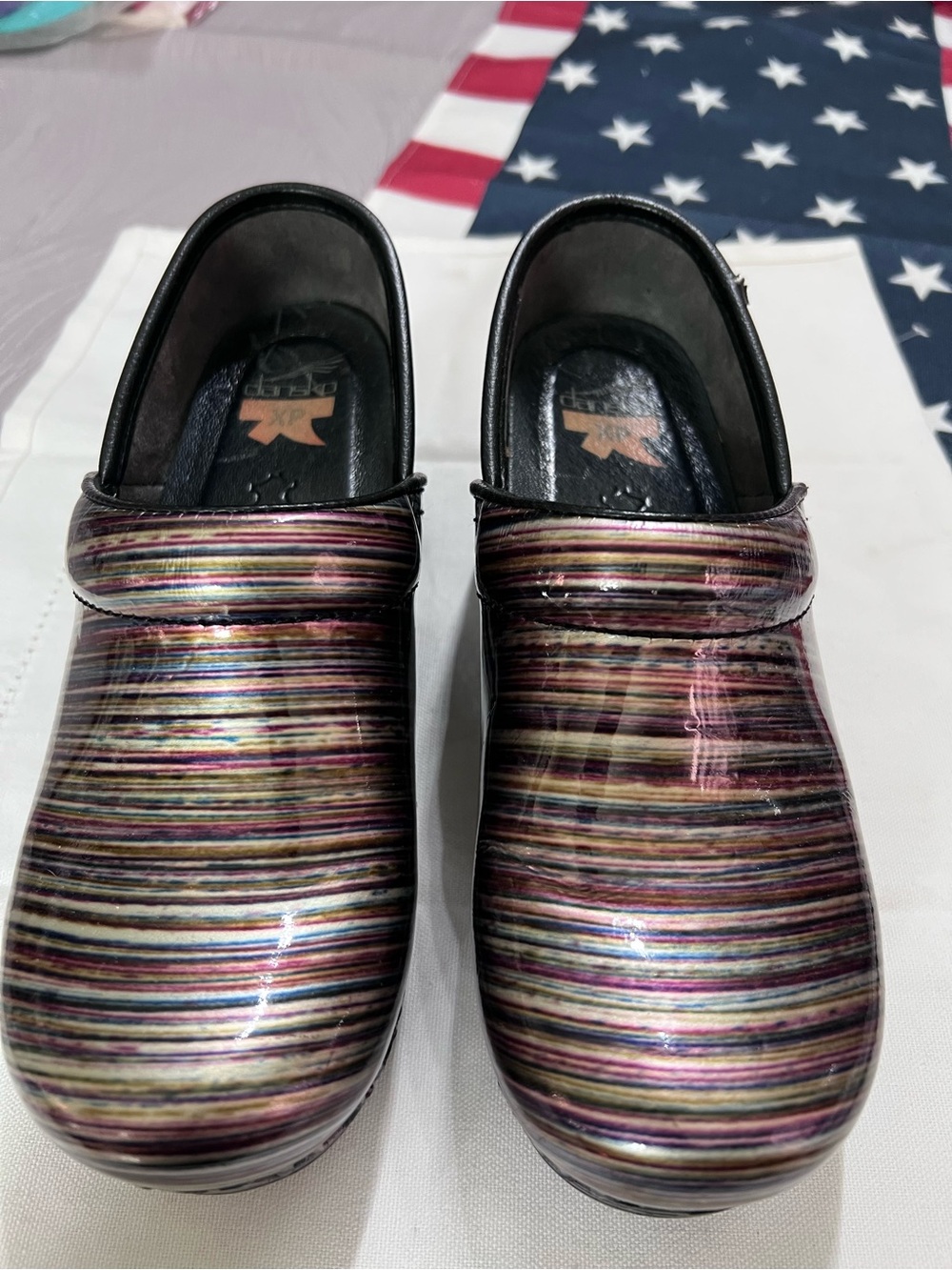 Dansko XP Patent Leather Professional Clogs Multicolor Stripe EU 36 US 6